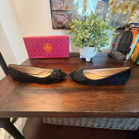 Tory Burch Black Suede Flats size 8.5 - Picture 2 of 10